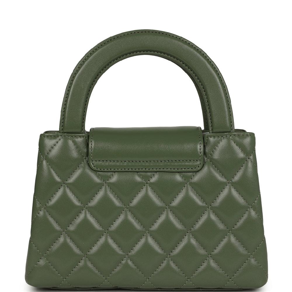 Chanel Small Kelly Shopper Khaki Shiny Aged Calfskin Brushed Gold Hardware