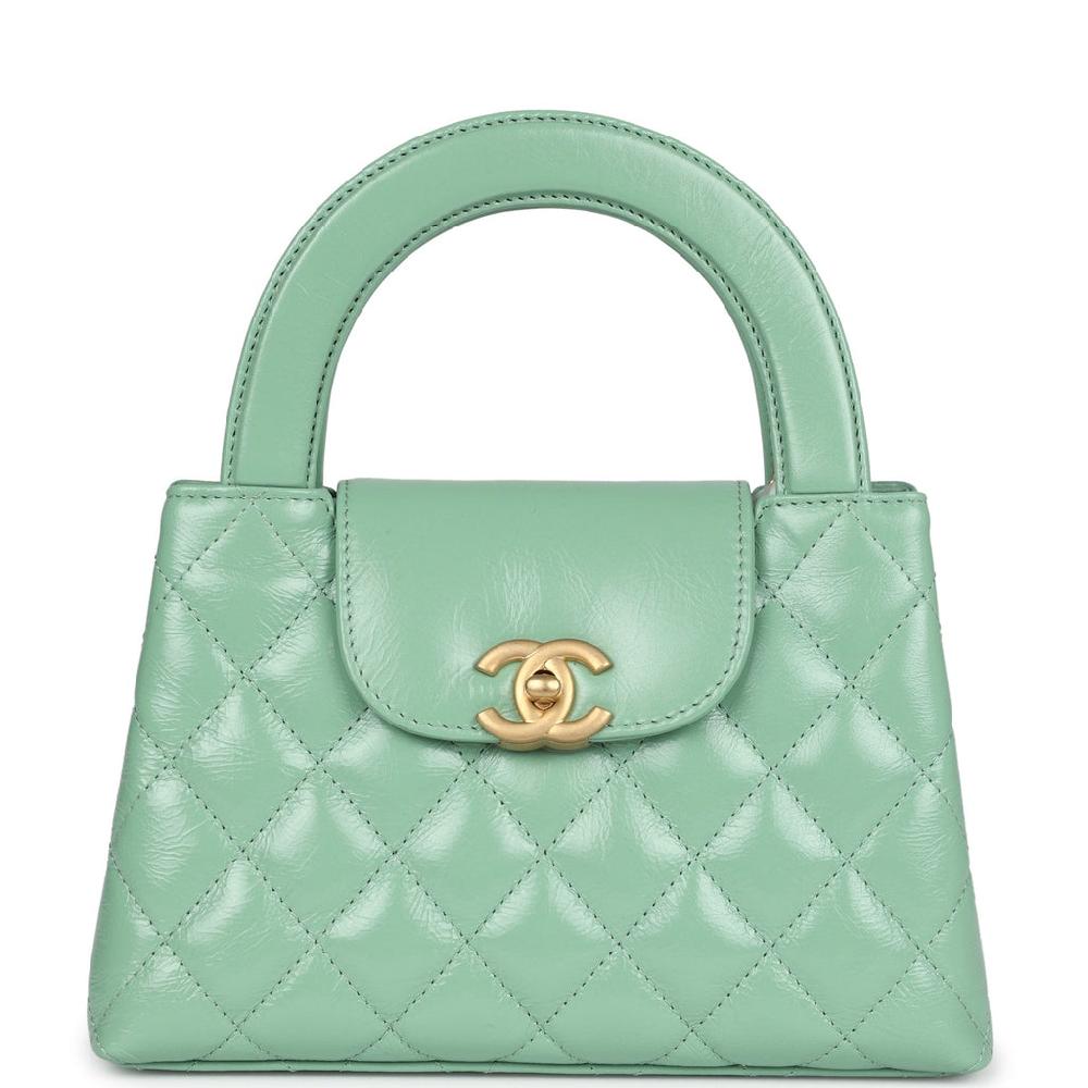 Chanel Small Kelly Shopper Light Green Shiny Aged Calfskin Brushed Gold Hardware