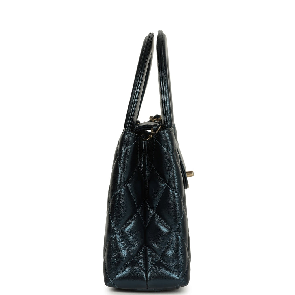 Chanel Small Kelly Shopper Metallic Blue Calfskin Brushed Gold Hardware