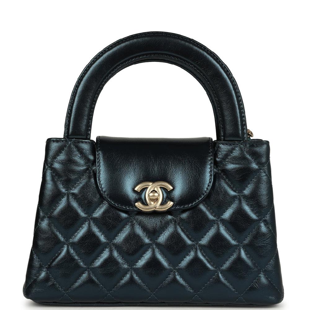 Chanel Small Kelly Shopper Metallic Blue Calfskin Brushed Gold Hardware
