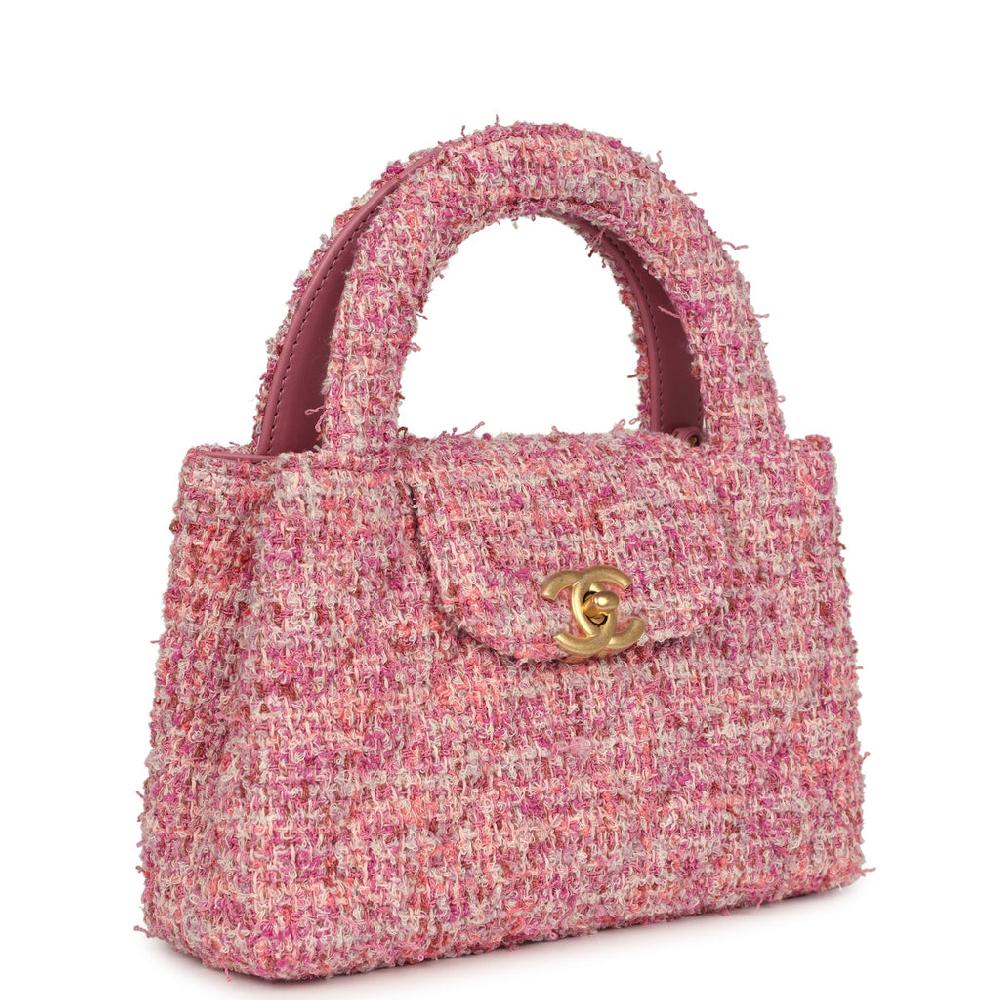 Chanel Small Kelly Shopper Pink Tweed Brushed Gold Hardware