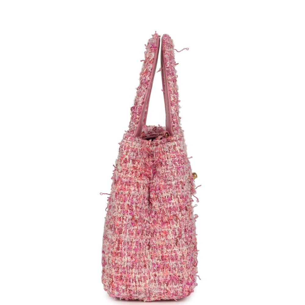 Chanel Small Kelly Shopper Pink Tweed Brushed Gold Hardware