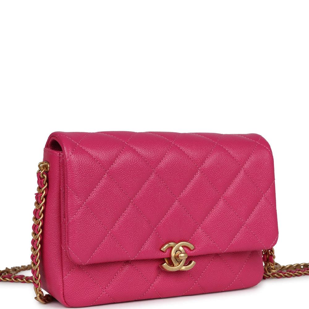 Chanel Small Melody Flap Bag Dark Pink Caviar Aged Gold Hardware