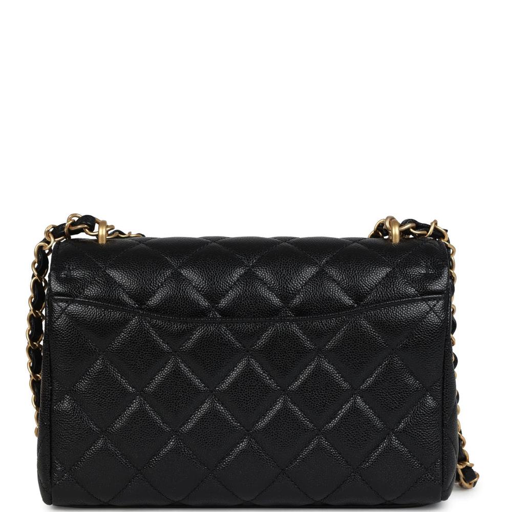 Chanel Small Top Handle Flap Bag Black Shiny Grained Calfskin Brushed Gold Hardware