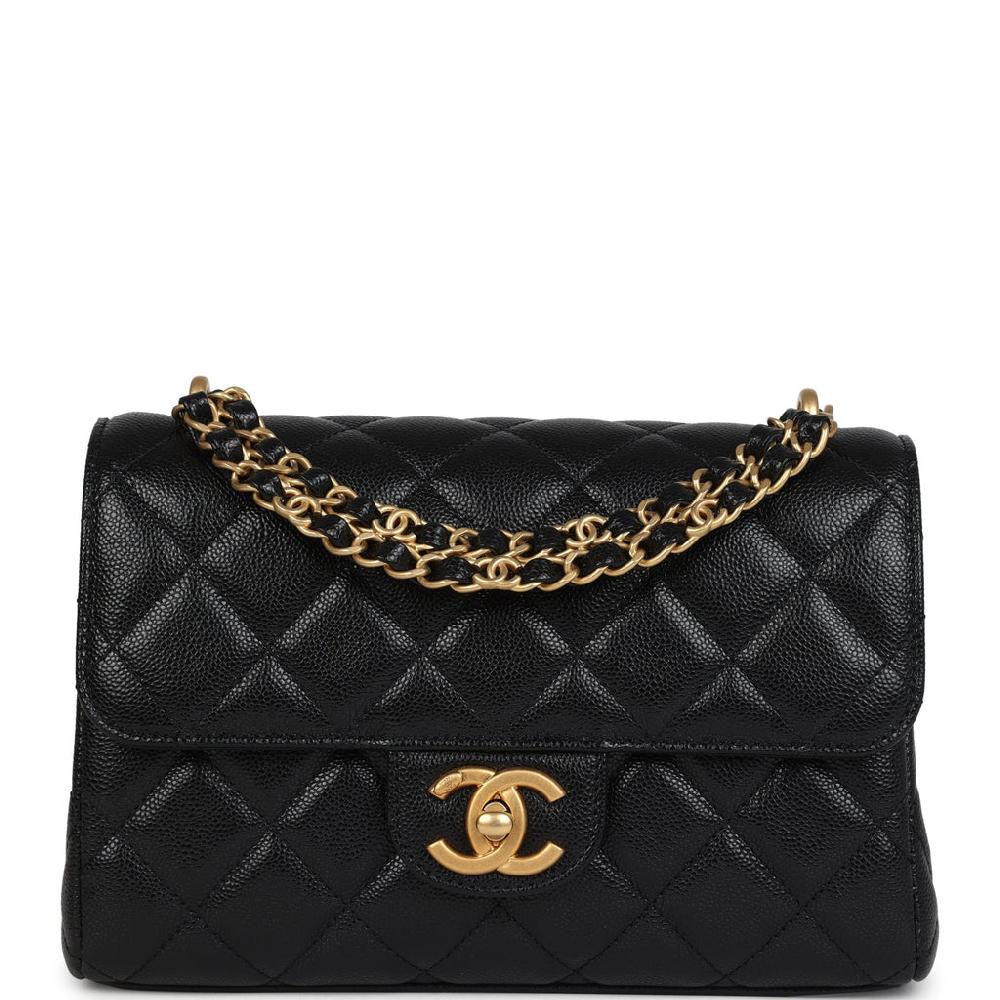 Chanel Small Top Handle Flap Bag Black Shiny Grained Calfskin Brushed Gold Hardware