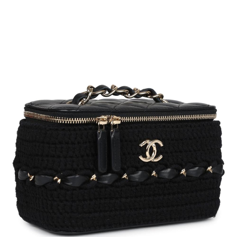 Chanel Small Vanity Case Black Crochet And Lambskin Light Gold Hardware