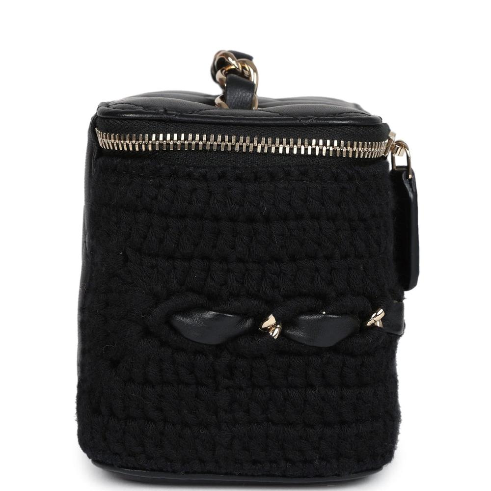 Chanel Small Vanity Case Black Crochet And Lambskin Light Gold Hardware