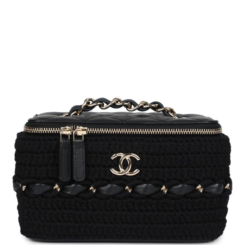 Chanel Small Vanity Case Black Crochet and Lambskin Light Gold Hardware