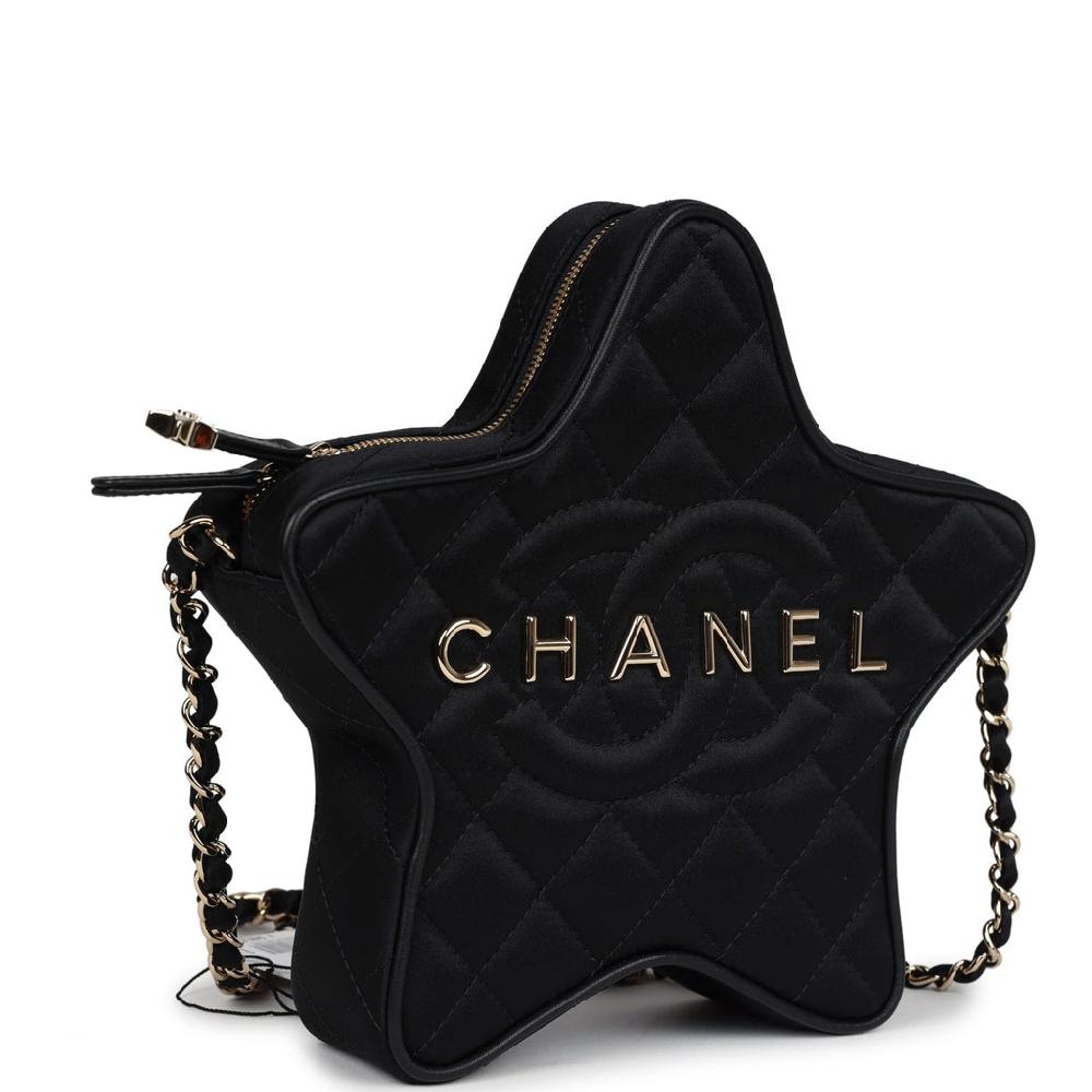 Chanel Star Bag Black Satin Light Gold Hardware