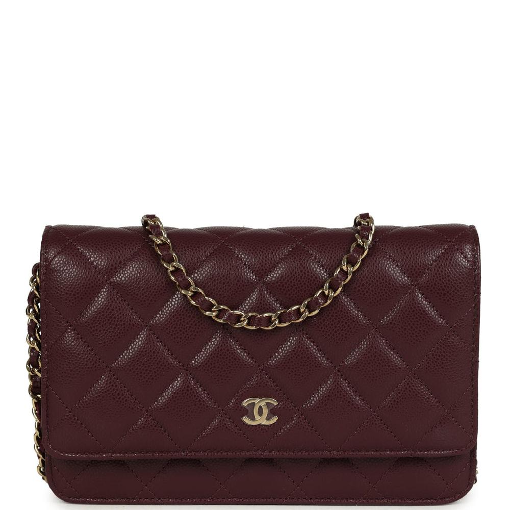 Chanel Wallet On Chain WOC Dark Burgundy Shiny Caviar Light Gold Hardware