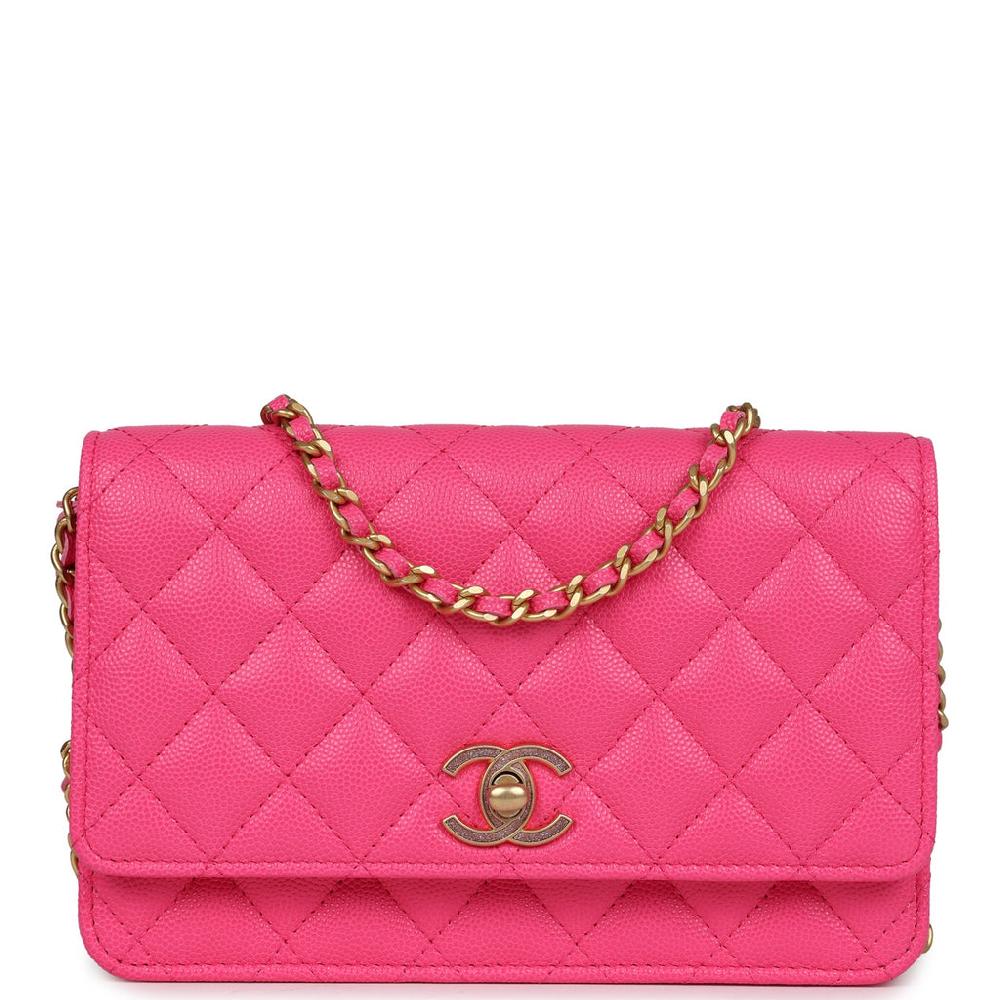 Chanel Wallet on Chain WOC Fuchsia Caviar Antique Gold Hardware