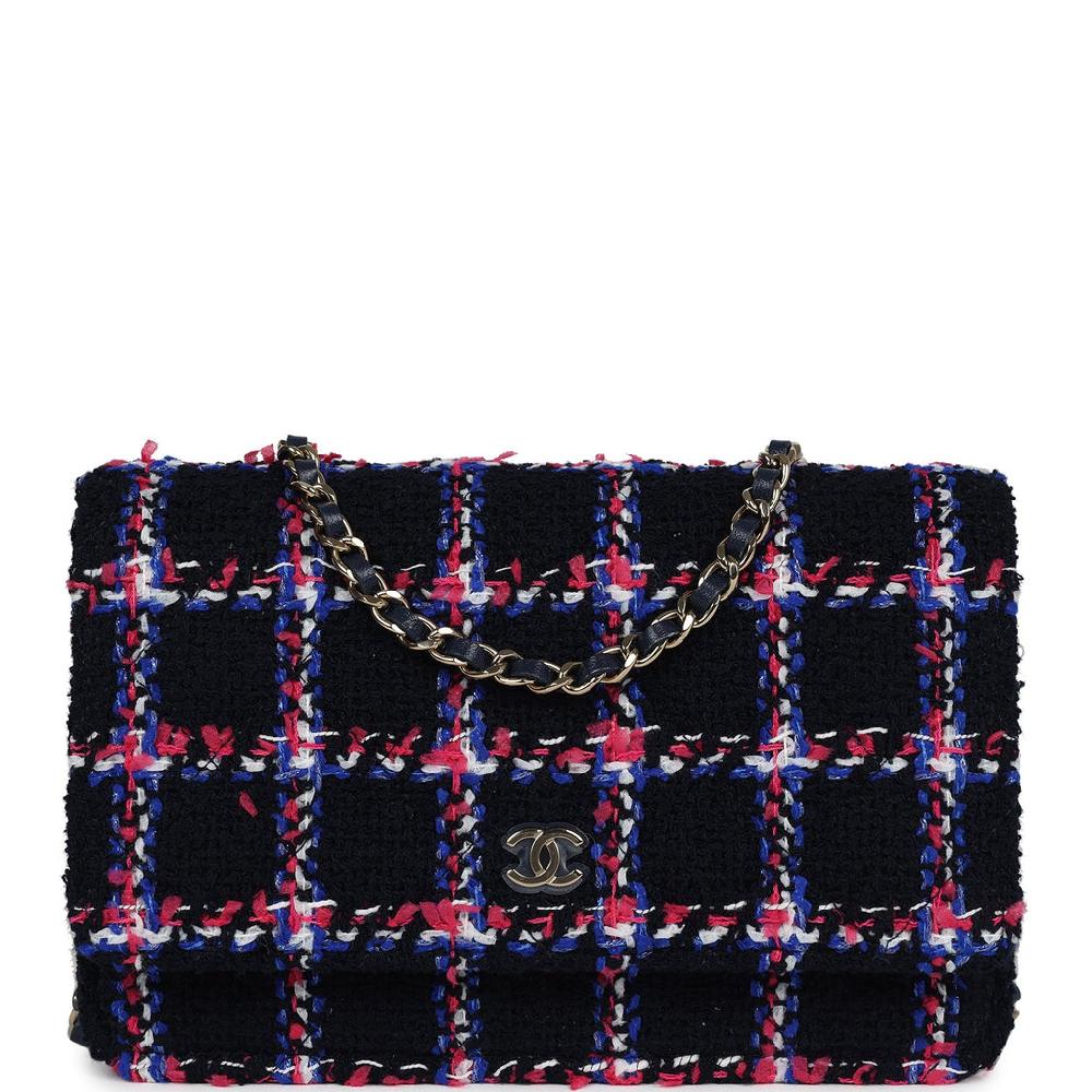 Chanel Wallet On Chain WOC Navy Multicolored Tweed Gold Hardware