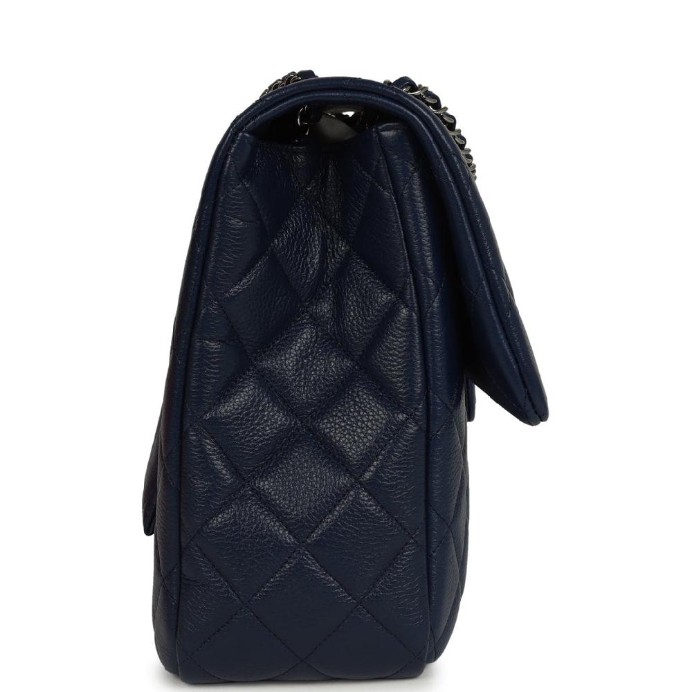 Chanel XXL Classic Single Flap Bag Navy Blue Shiny Aged Calfskin Ruthenium Hardware