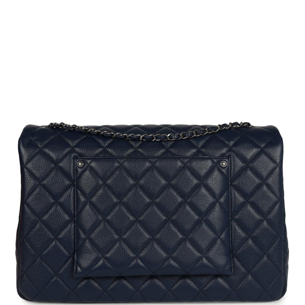 Chanel XXL Classic Single Flap Bag Navy Blue Shiny Aged Calfskin Ruthenium Hardware