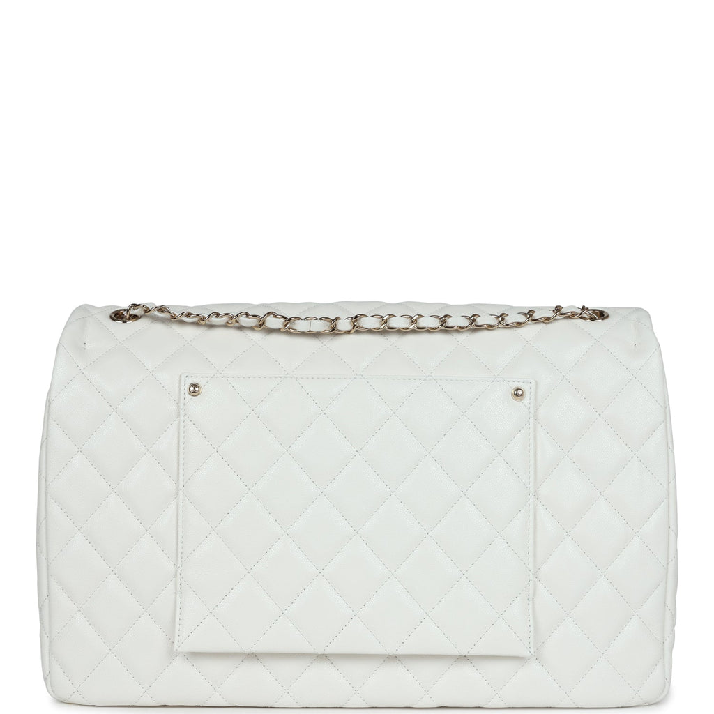 Chanel XXL Classic Single Flap Bag White Shiny Caviar Light Gold Hardware