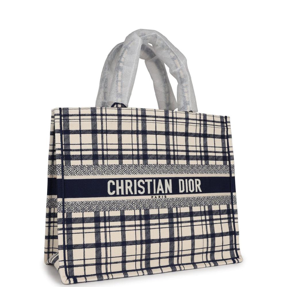 Christian Dior Blue And White Canvas Check'n' Large Book Tote