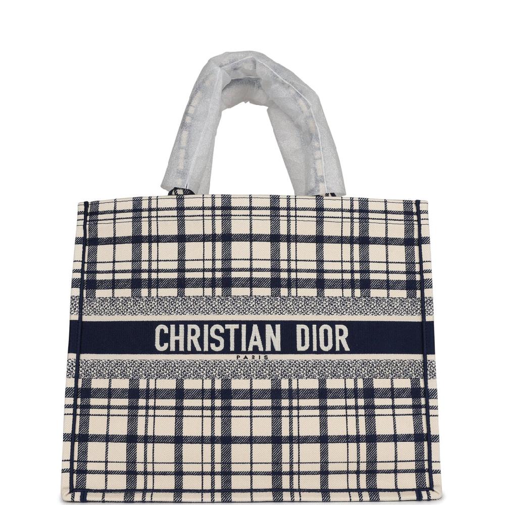 Christian Dior Blue and White Canvas Check'n' Large Book Tote