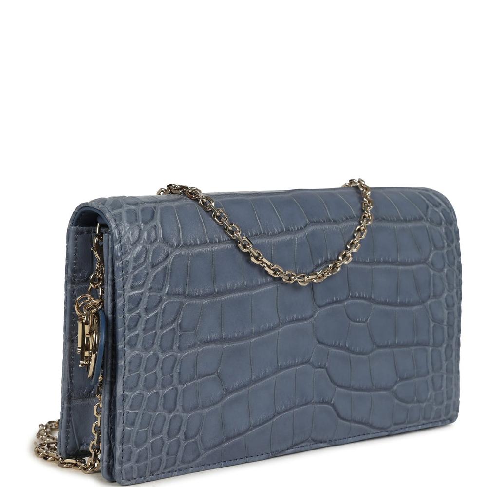 Christian Dior Convertible Clutch Bag Blue Alligator Light Gold Hardware
