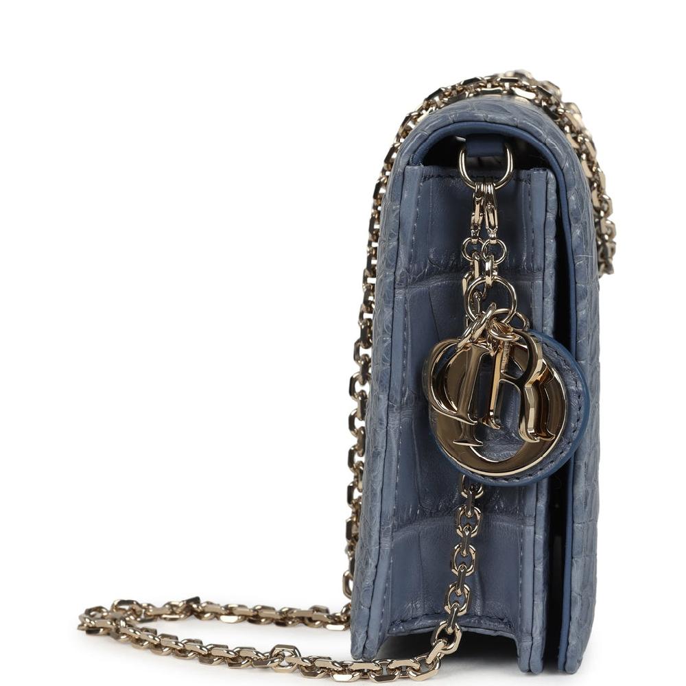 Christian Dior Convertible Clutch Bag Blue Alligator Light Gold Hardware