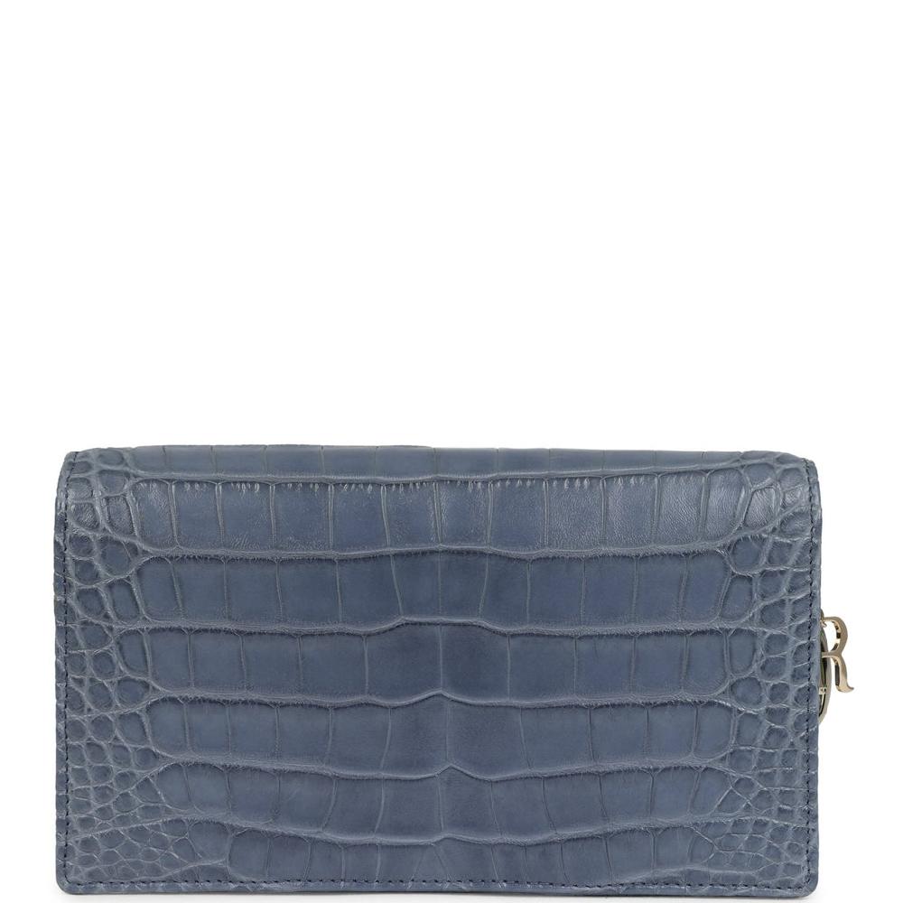 Christian Dior Convertible Clutch Bag Blue Alligator Light Gold Hardware