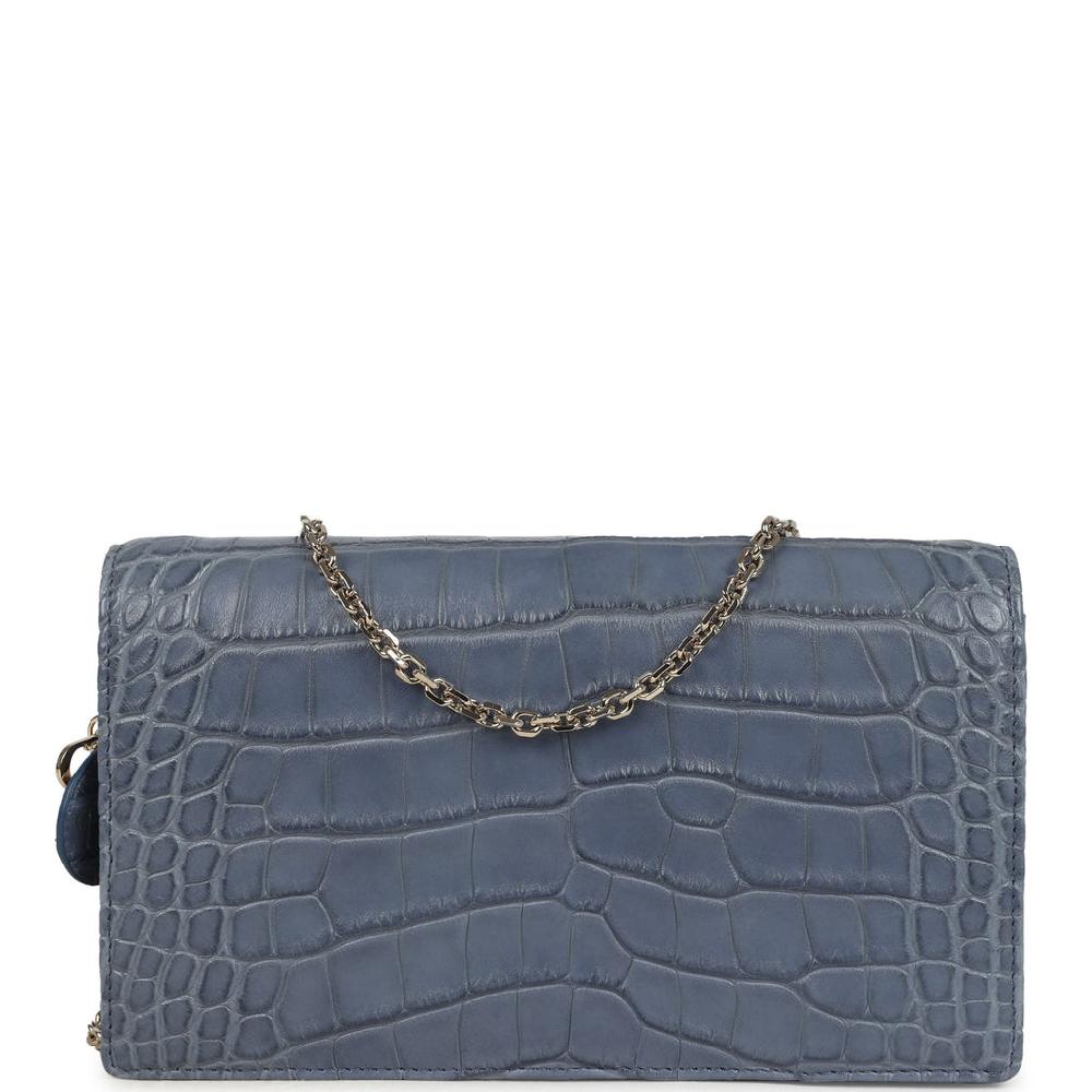 Christian Dior Convertible Clutch Bag Blue Alligator Light Gold Hardware