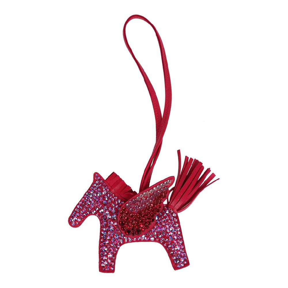 Custom Berry Pink Ombre Swarovski Crystal Hermes Rodeo Bag Charm PM Framboise Milo Lambskin