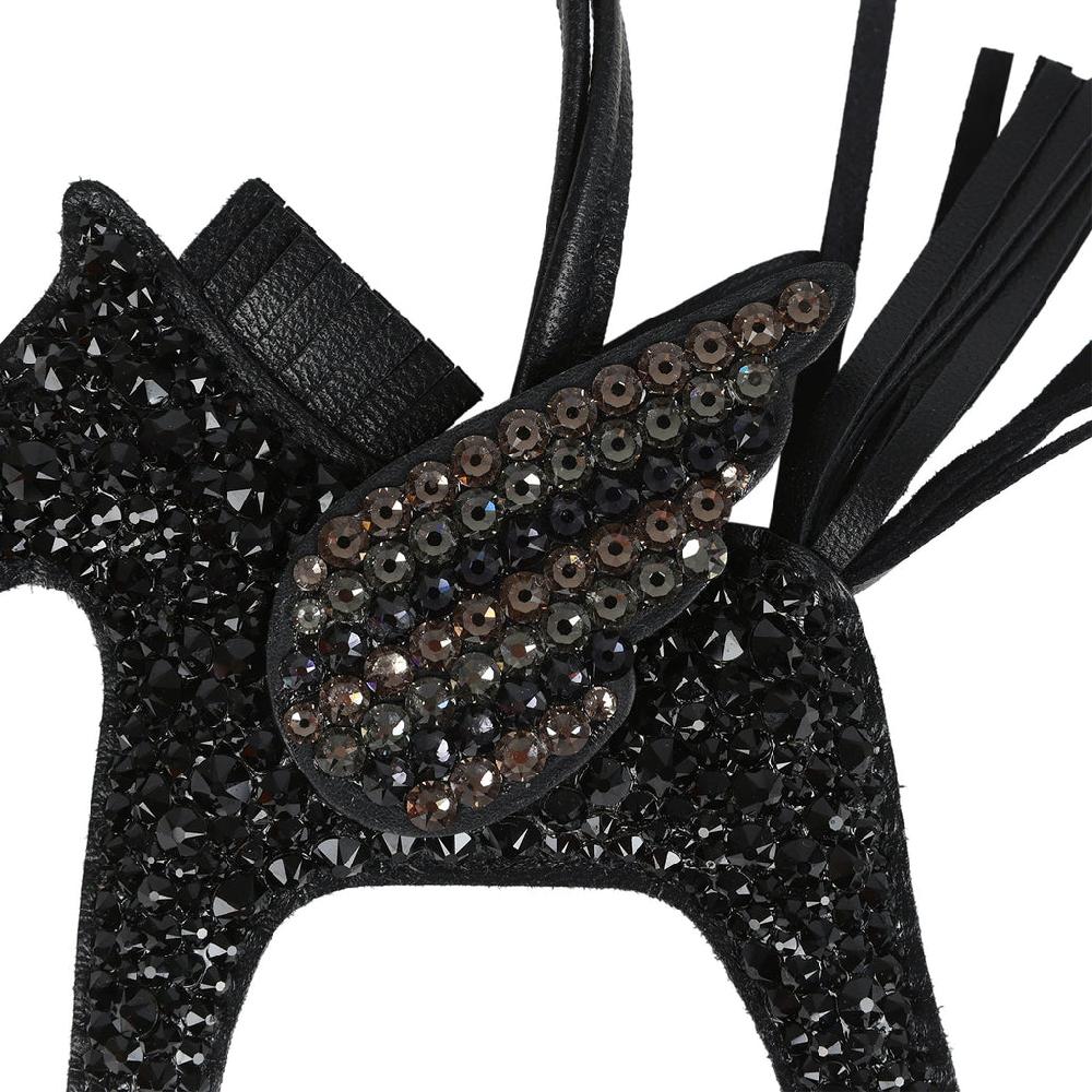 Custom Black Swarovski Crystal Hermes Bedazzled Pegase Rodeo Bag Charm PM So Black Milo Lambskin