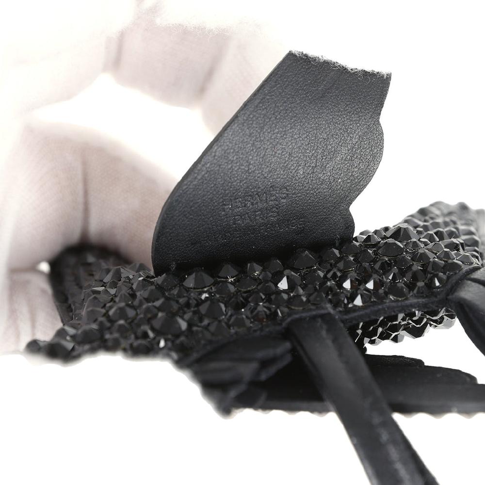 Custom Black Swarovski Crystal Hermes Bedazzled Pegase Rodeo Bag Charm PM So Black Milo Lambskin