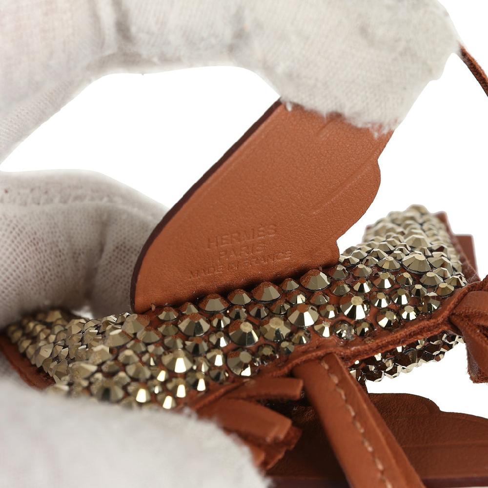 Custom Brown Swarovski Crystal Hermes Bedazzled Pegase Rodeo Bag Charm PM Gold Milo Lambskin