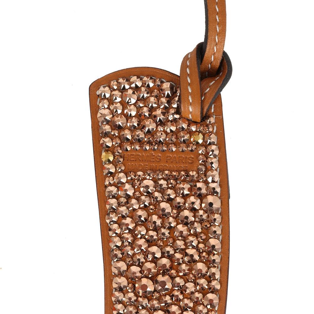 Custom Brown Swarovski Crystal Hermes Paddock Boot Bag Charm Natural Sable Butler And Rose Swift Palladium Hardware