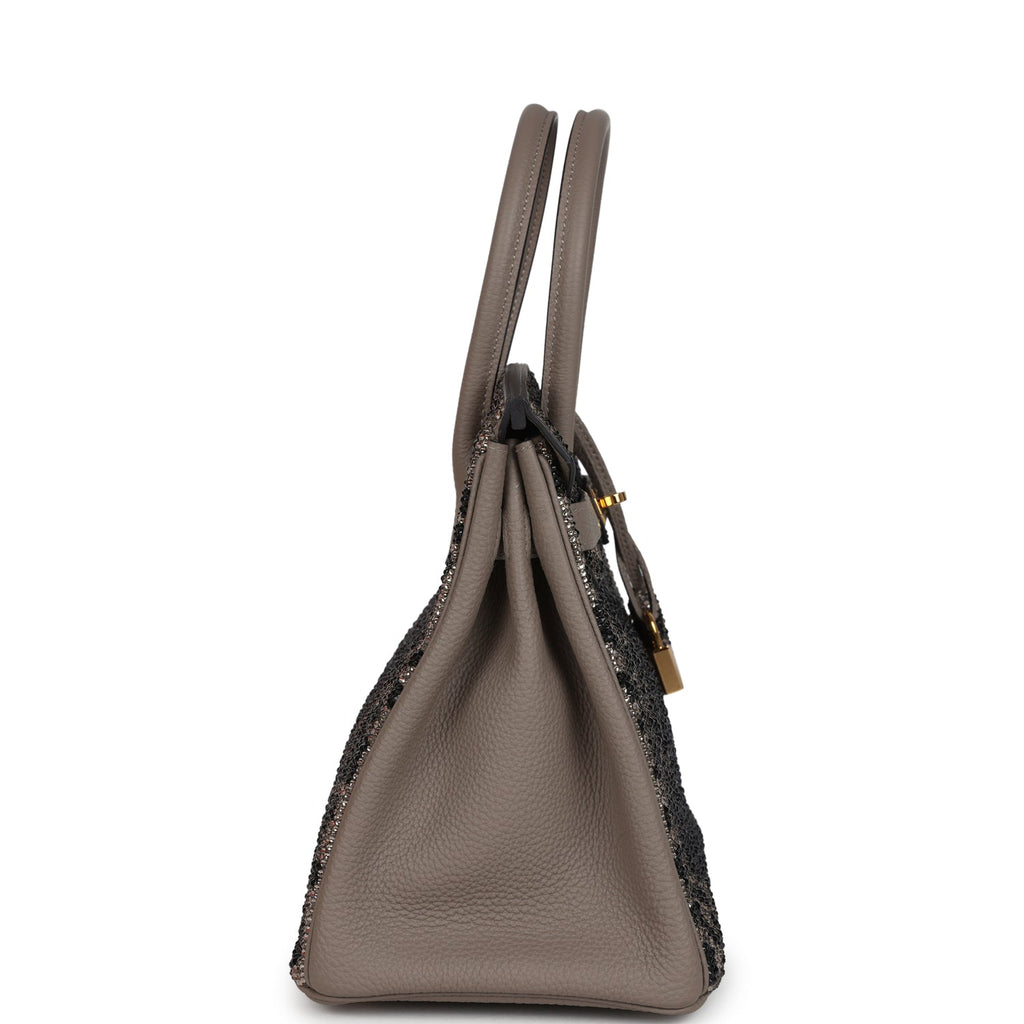 Custom Leopard Swarovski Crystal Hermes Birkin 30 Gris Asphalte Togo Gold Hardware