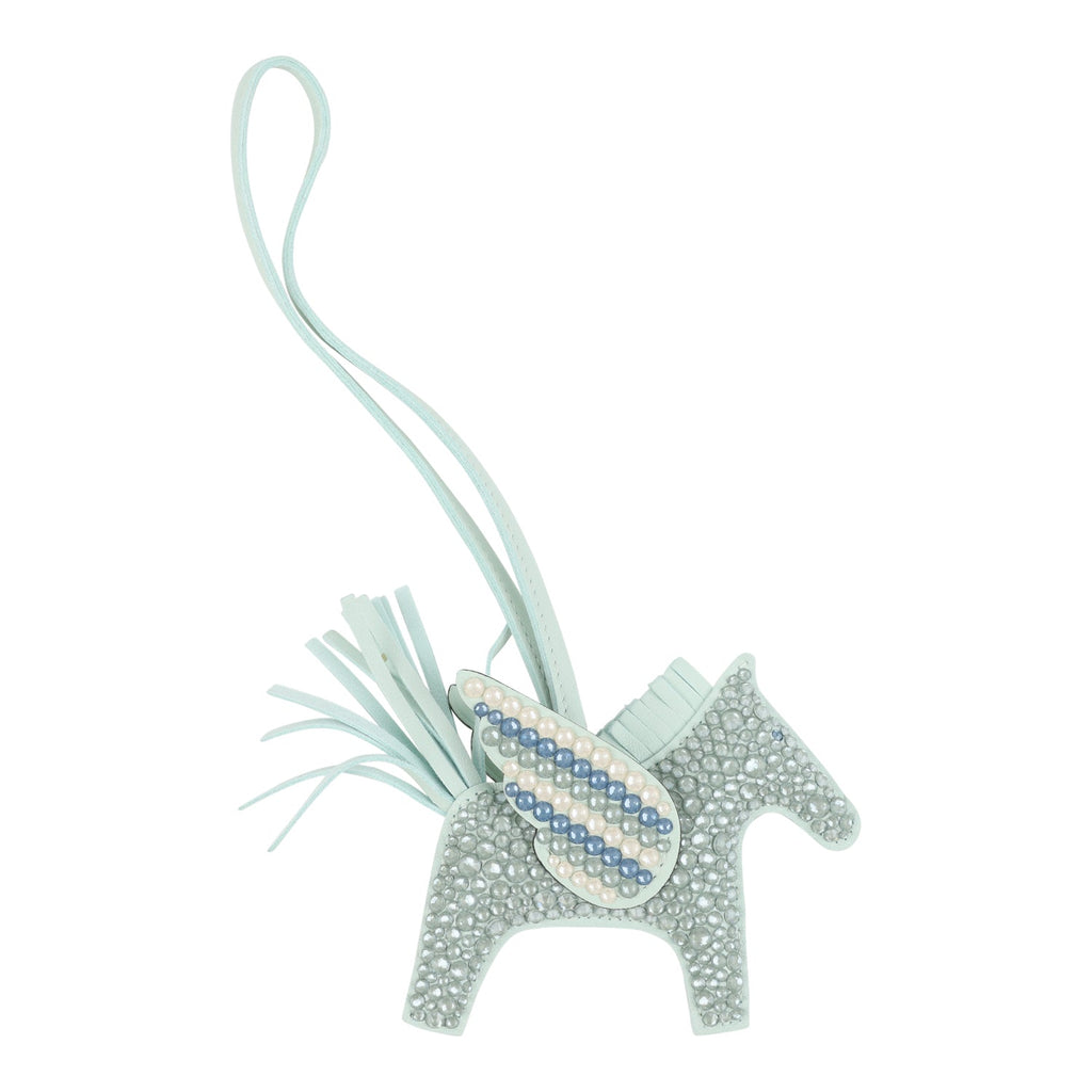 Custom Multicolored Swarovski Crystal Hermes Bedazzled Pegasus Rodeo Bag Charm PM Vert Peppermint Milo Lambskin