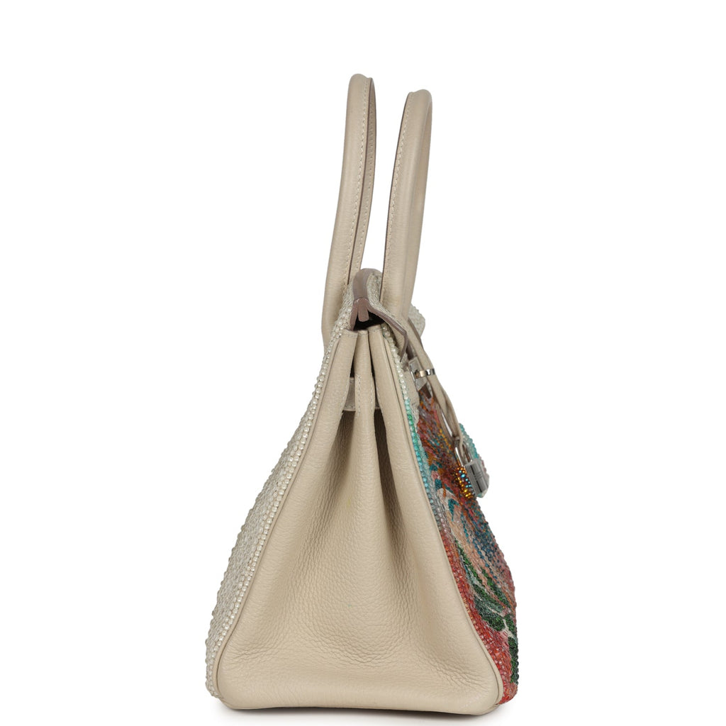 Custom "Paradise" Swarovski Crystal Hermes Birkin 30 Craie Togo Palladium Hardware