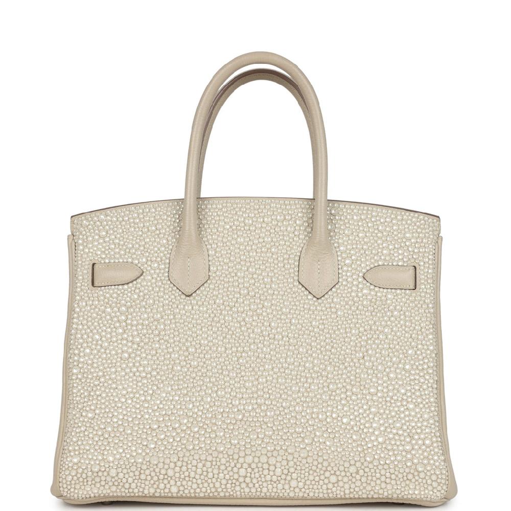 Custom "Paradise" Swarovski Crystal Hermes Birkin 30 Craie Togo Palladium Hardware