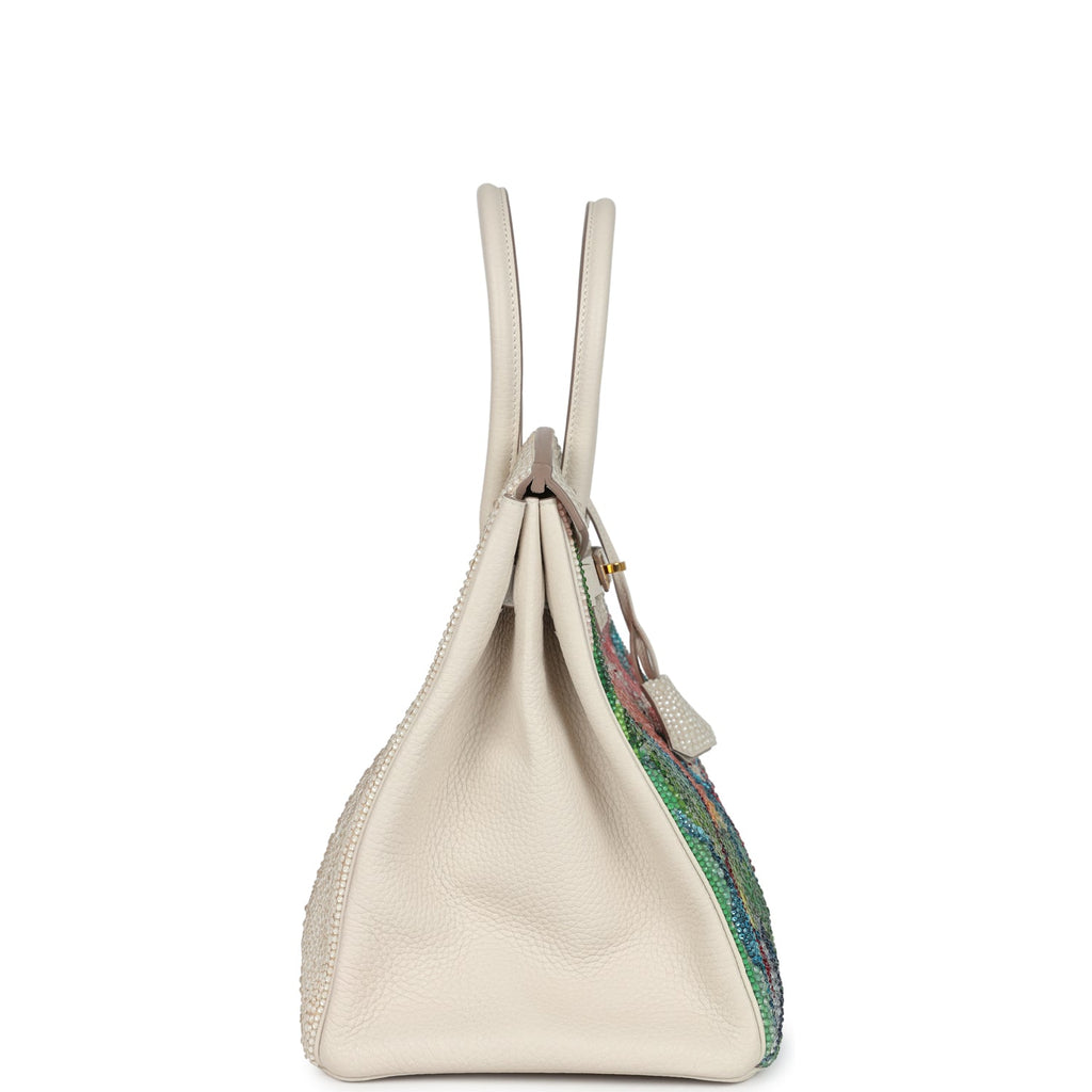 Custom "Paradise" Swarovski Crystal Hermes Birkin 35 Craie Togo Gold Hardware