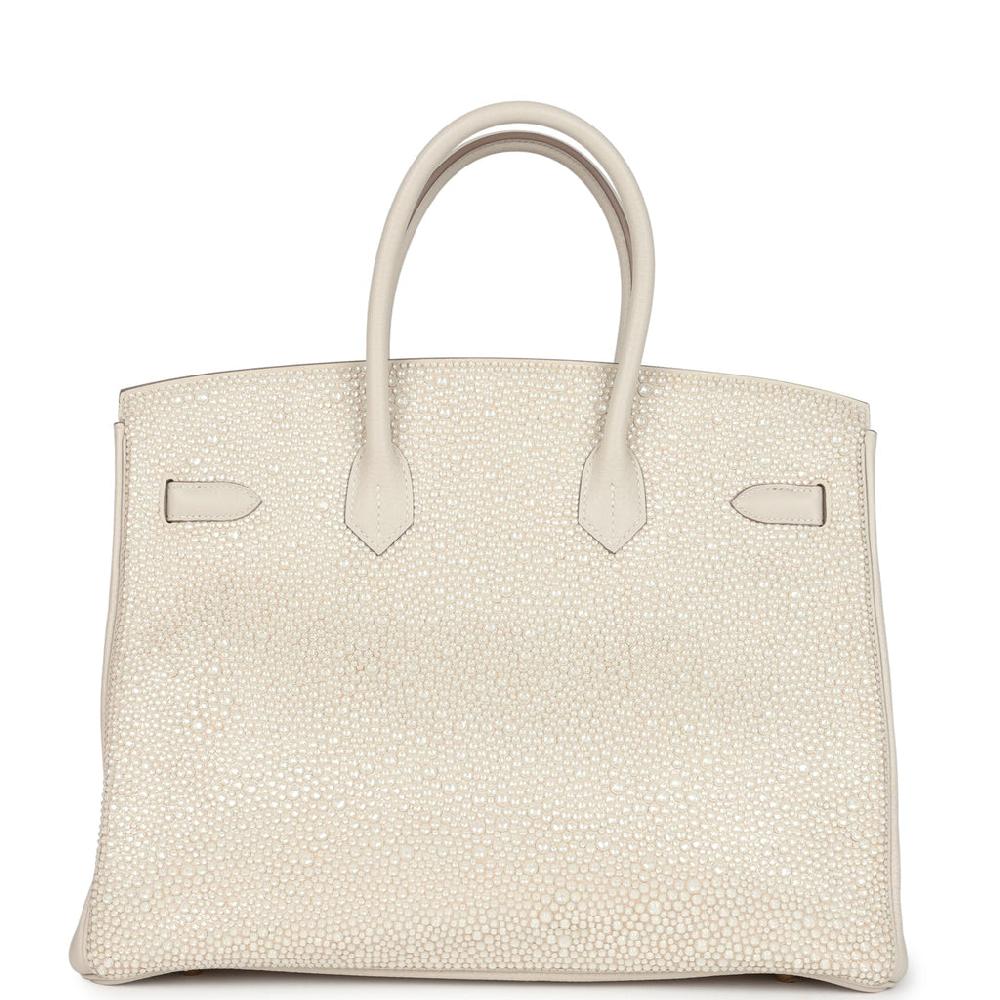 Custom "Paradise" Swarovski Crystal Hermes Birkin 35 Craie Togo Gold Hardware