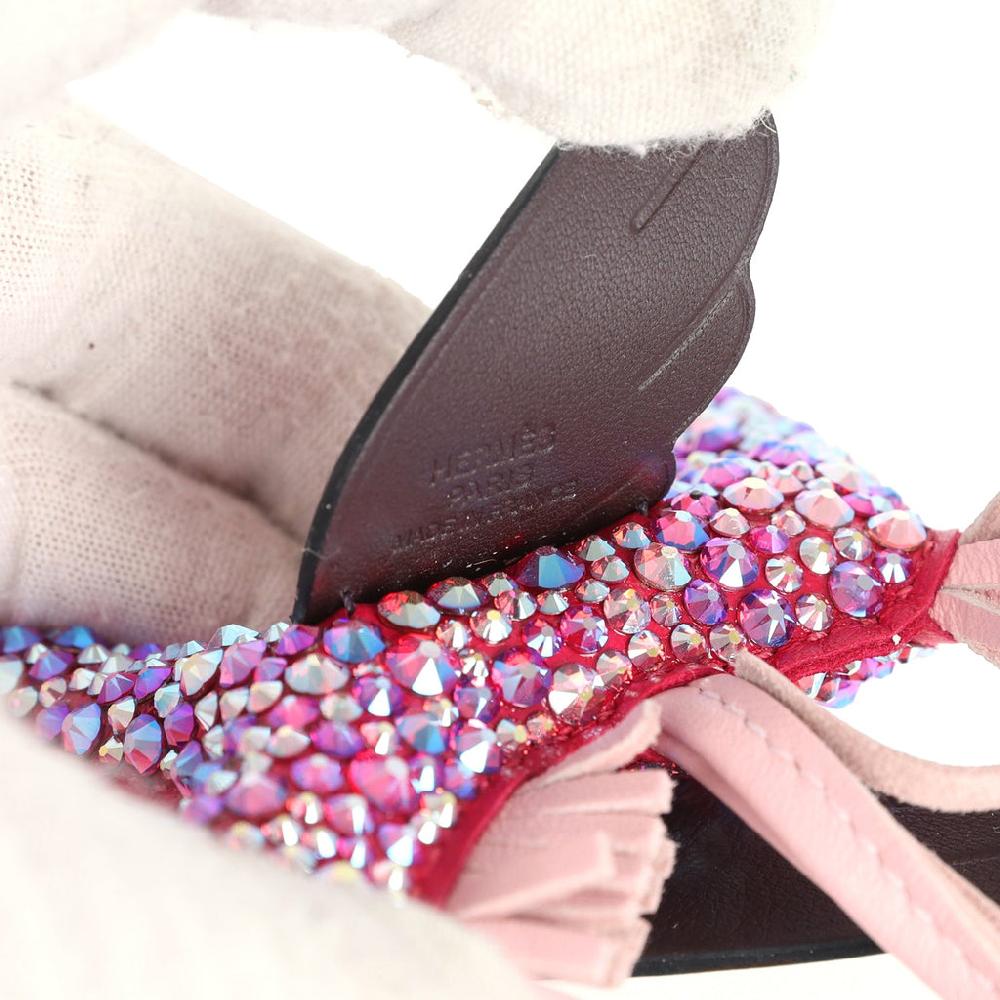 Custom Pink Swarovski Crystal Hermes Bedazzled Pegasus Rodeo Bag Charm PM Framboise Rose Sakura And Rouge Sellier Milo Lambskin