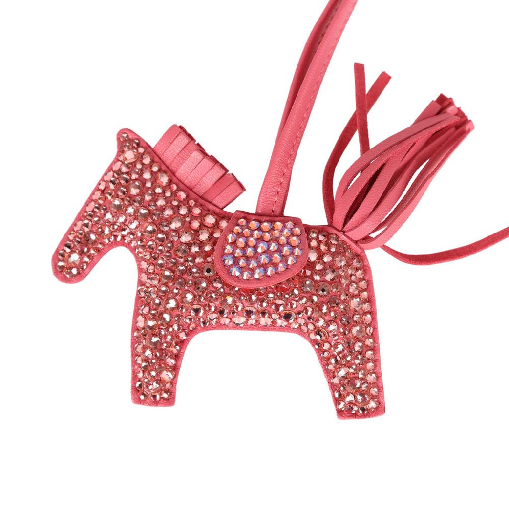 Custom Pink Swarovski Crystal Hermes Rodeo Bag Charm PM Rose Azalee Milo Lambskin