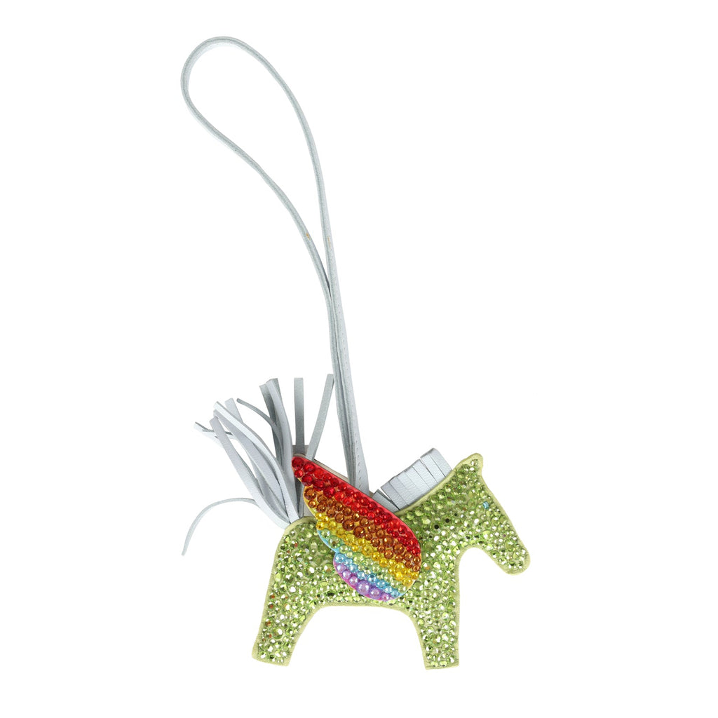 Custom Swarovski Crystal Hermes Pegasus Rodeo Bag Charm PM Jaune Bourgeone/Nata/Bleu Brume Milo Lambskin