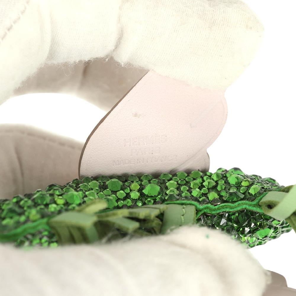 Custom Swarovski Crystal Hermes Rodeo Bag Charm PM Vert Yucca Vert Criquet & Mauve Pale Milo Lambskin