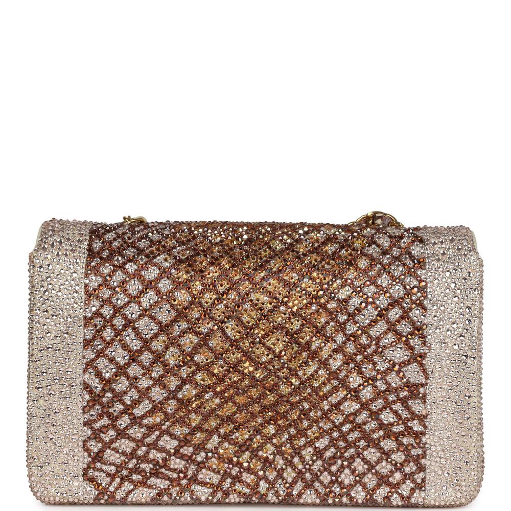 Custom Swarovski Crystal Vintage Chanel Medium Diana Flap Bag Beige Lambskin Gold Hardware