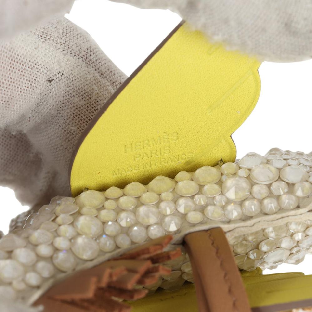 Custom White Swarovski Crystal Hermes Bedazzled Pegase Rodeo Bag Charm PM Craie Lime And Chai Milo Lambskin