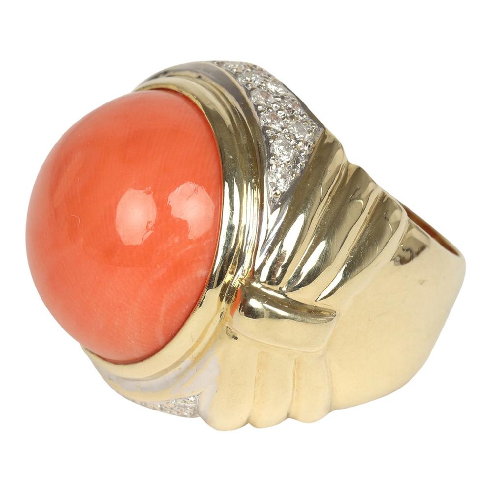 For Future Reference Vintage 1960s Round Coral And Diamond Cocktail Ring