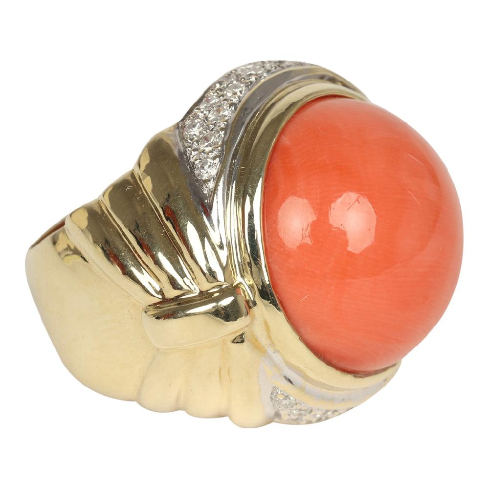 For Future Reference Vintage 1960s Round Coral And Diamond Cocktail Ring