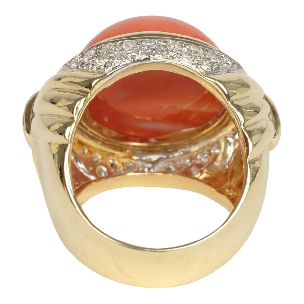 For Future Reference Vintage 1960s Round Coral And Diamond Cocktail Ring