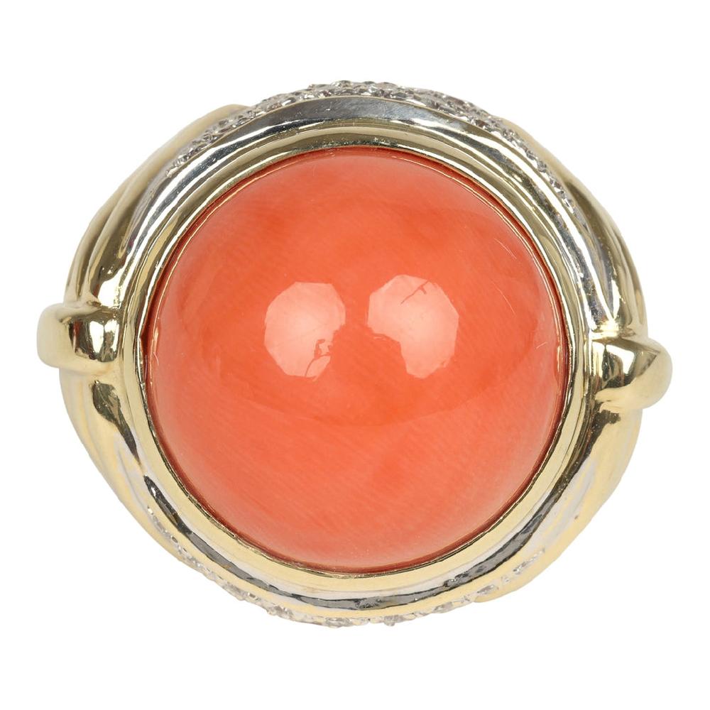 For Future Reference Vintage 1960s Round Coral and Diamond Cocktail Ring