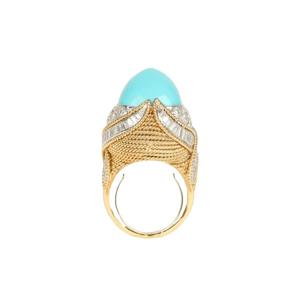 For Future Reference Vintage 1970s Turquoise And Diamond Cocktail Ring