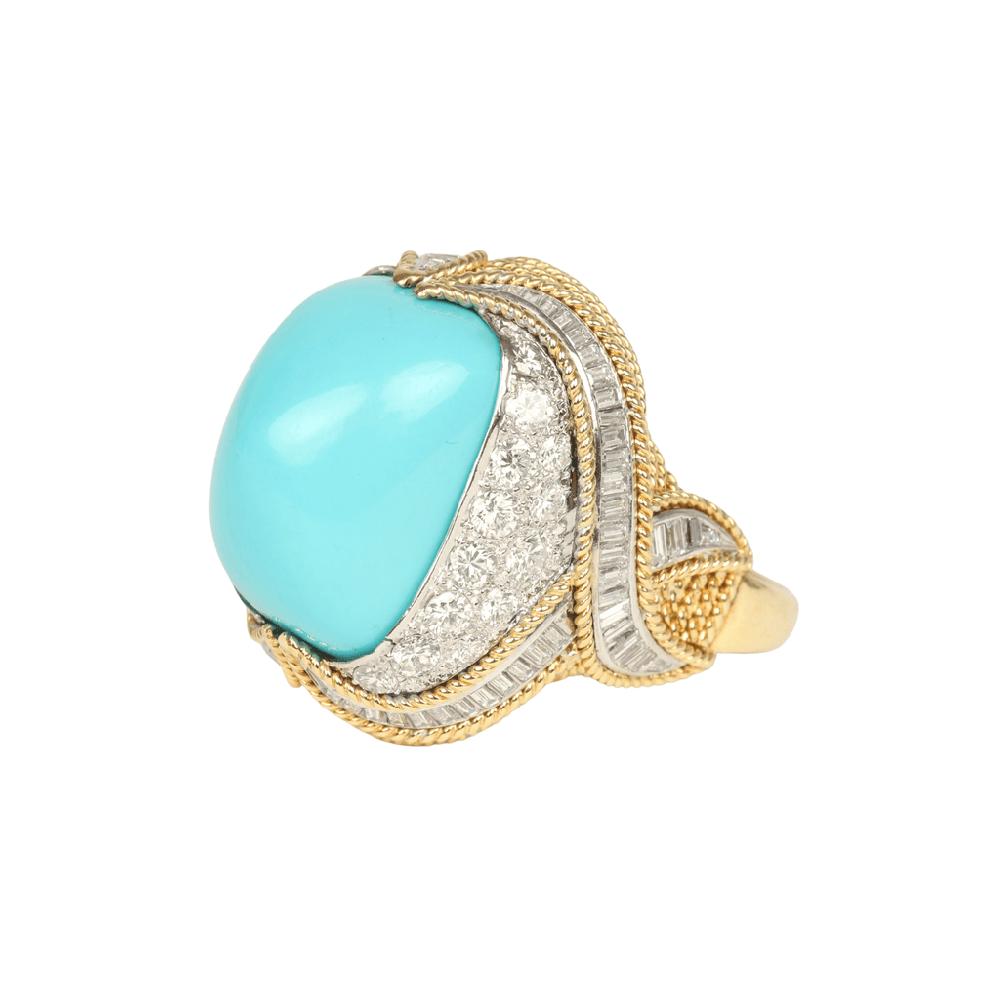 For Future Reference Vintage 1970s Turquoise And Diamond Cocktail Ring