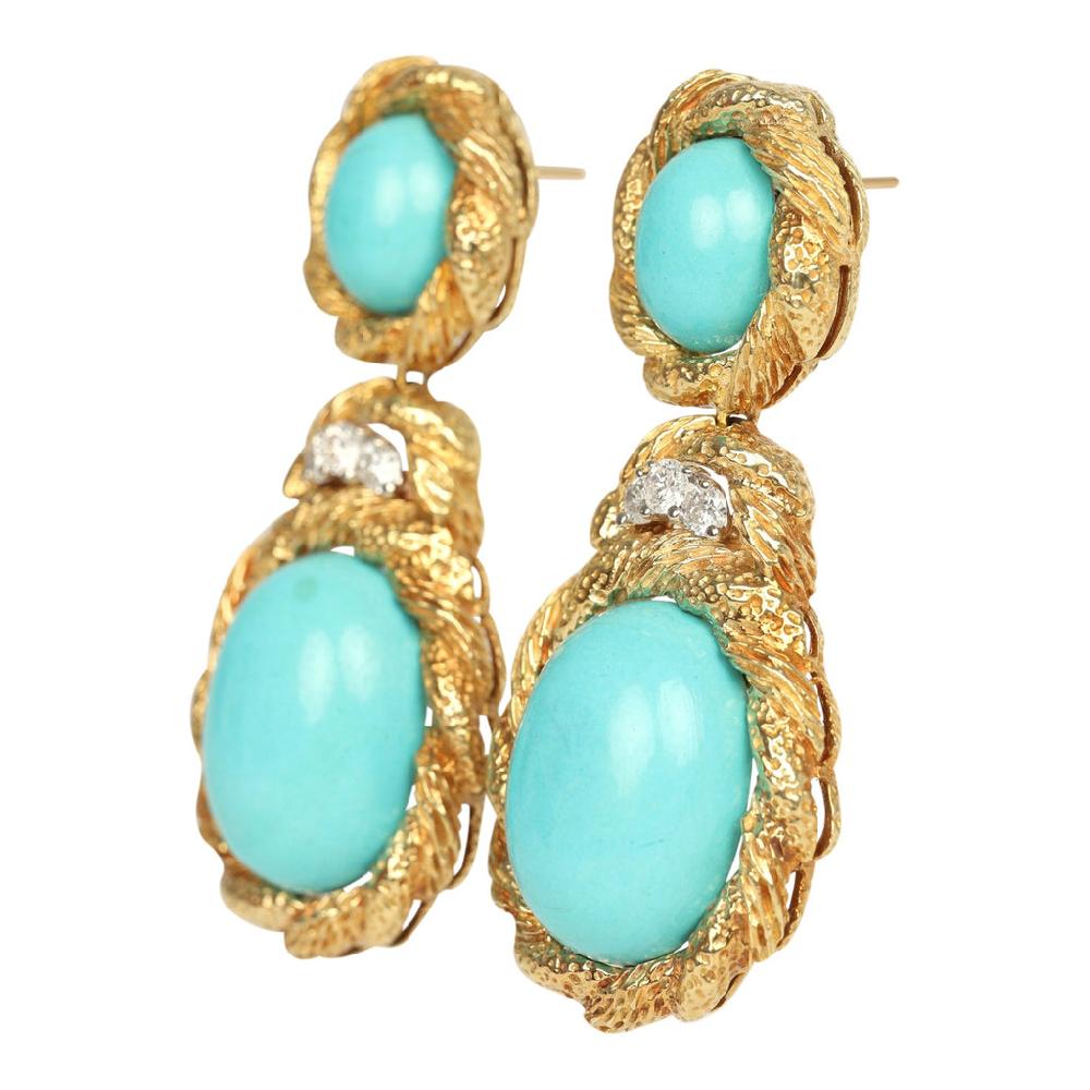 For Future Reference Vintage 1970s Turquoise And Diamond Statement Drop Earrings