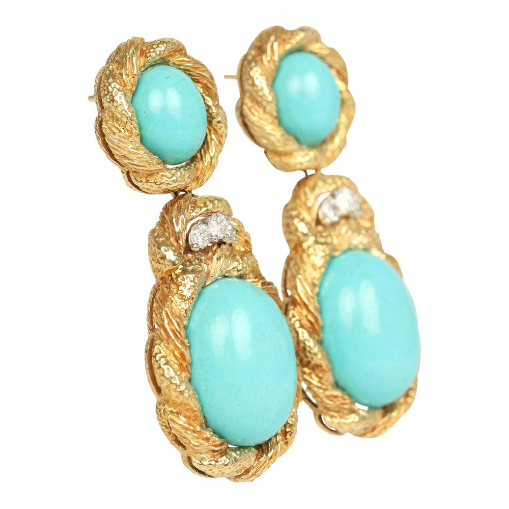 For Future Reference Vintage 1970s Turquoise And Diamond Statement Drop Earrings